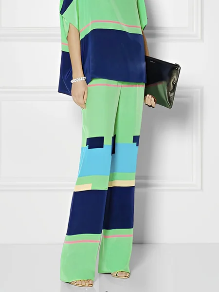 

Plus Size Color Block Elegant Fashion Pants, Green, Plus Pants