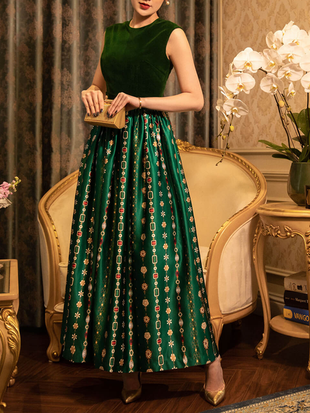 

Elegant Striped Regular Fit Party Dress, Green, Maxi Dresses