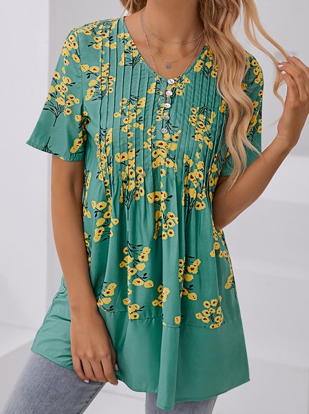 

Casual Color Block V Neck Regular Fit Shirt, Green, Shirts & Blouses