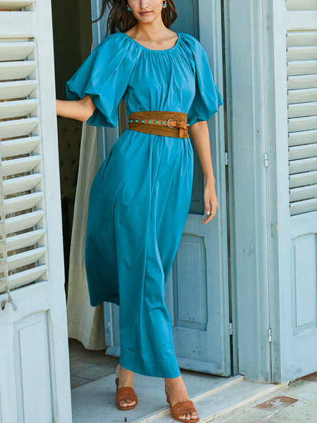 

Loose Vacation Crew Neck Dress, Blue, Dresses