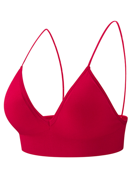 

Plain Casual V Neck Women's Wireless Bras Sports Bras Fixed Cup V Neck Yoga Breathable Push Up Pure Color Pull-On Closure Sport Date Casual Daily Sports Bra, Wine red, Crop Bras