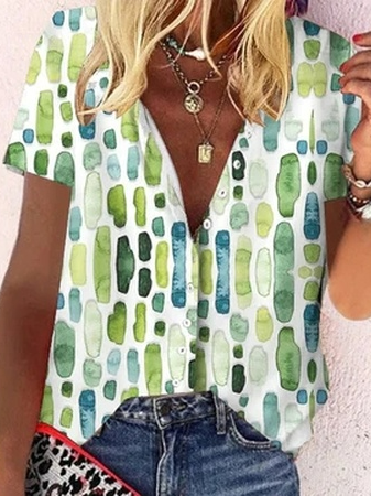 

Loose Geometric Casual Blouse, Green, Shirts