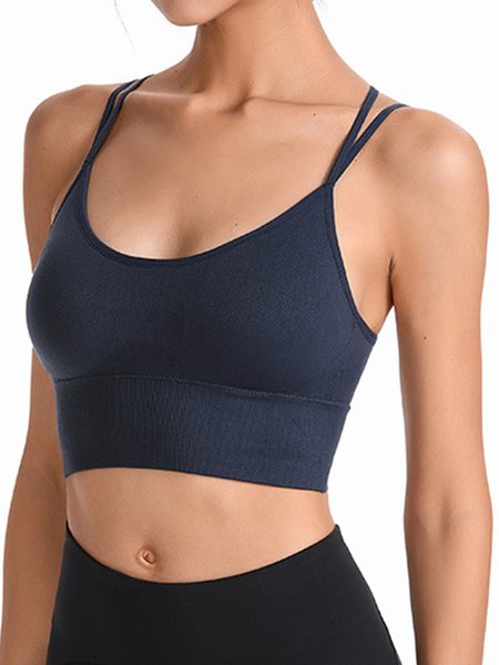 

Plain Simple Spaghetti Sports Bra, Dark blue, Crop Bras