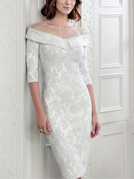 

Crew Neck Elegant Party Dress, Gray, Midi Dresses