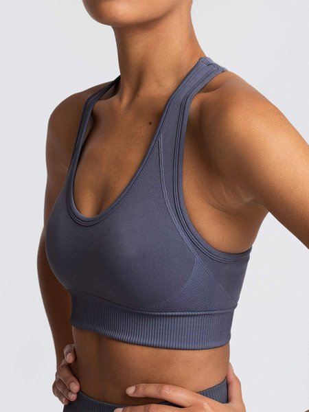 

No Nnderwire Breathable Yoga Vest Running Sports Underwear Seamless Beautiful Back Sexy Sports Bra, Deep gray, Crop Bras