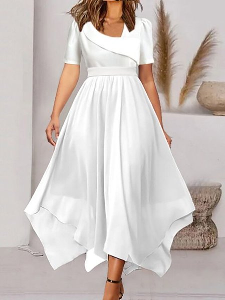 

Asymmetrical Casual Plain Loose Summer Dress, White, Formal Dresses