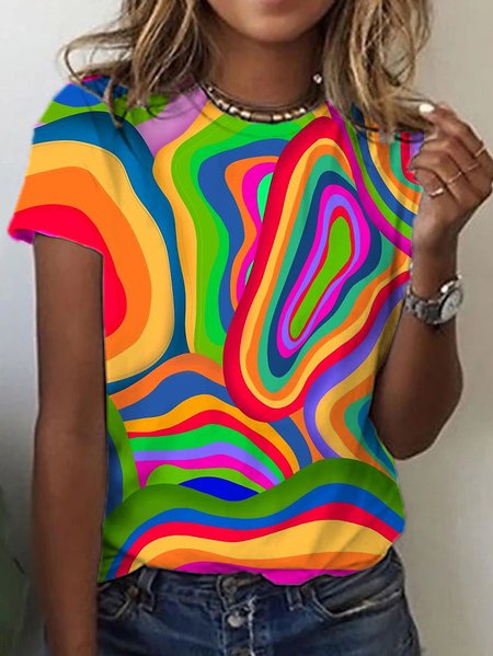 

Crew Neck Casual Regular Fit Geometric T-Shirt, Yellow, T-Shirts