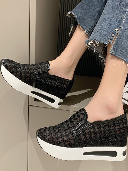 

Lace Mesh Breathable Platform Sneakers, Black, Sneakers
