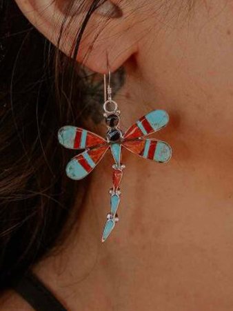 

Ethnic Colorful Dragonfly Pattern Earrings Vintage Style Jewelry, As picture, Necklaces