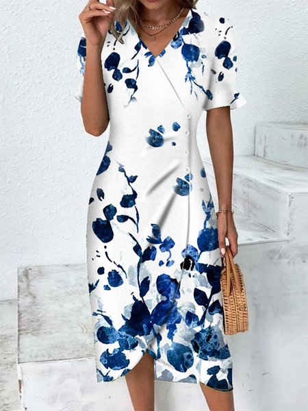

Elegant Cross Floral Regular Fit Dress, White, Dresses
