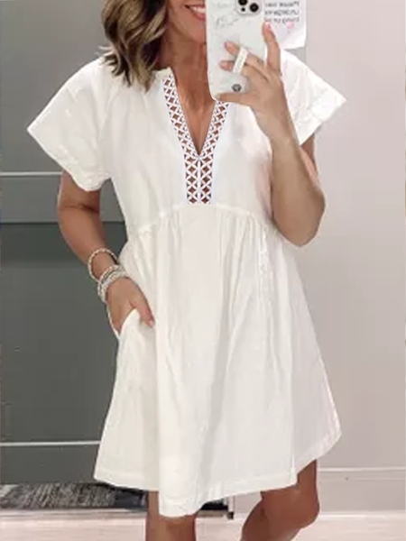 

Plain Linen Loose Cotton Dress, White, Mini Dresses