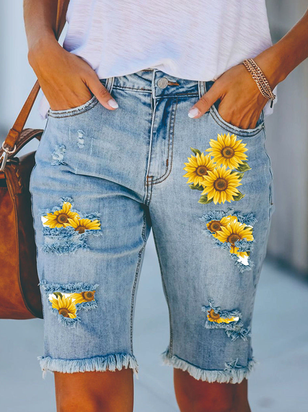 

Women's Sunflower Hole Patch Fifth Pants Denim Shorts, Blue, Jeans