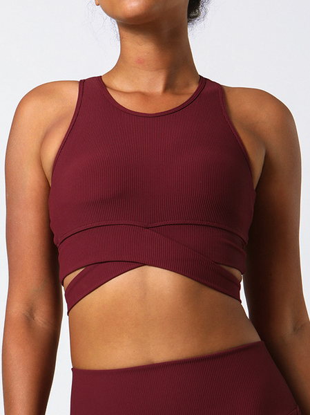 

Plain Crew Neck Casual Sports Bra, Wine red, Bra & Bra Sets