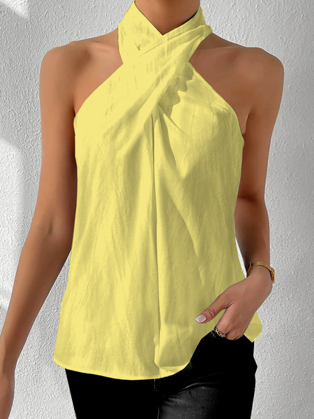 

Women's Sleeveless Tank Top Camisole Summer Plain Cross Halter Daily Casual Top, Yellow, Tanks & Camis