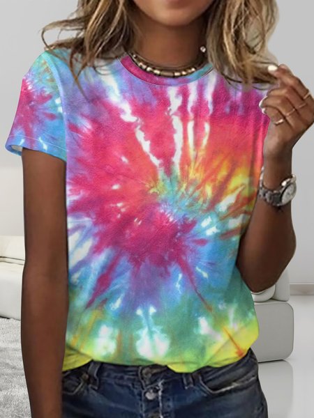 

Rainbow Spiral Gradient Tie-dye T-shirt, As picture, T-shirts