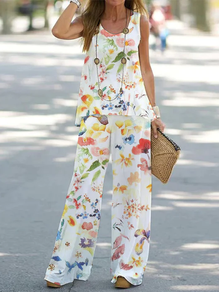 

Vacation Loose Two-Piece Set, White, Suit Set