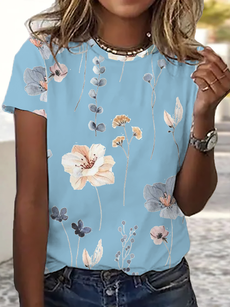 Jersey Loose Floral Casual T Shirt