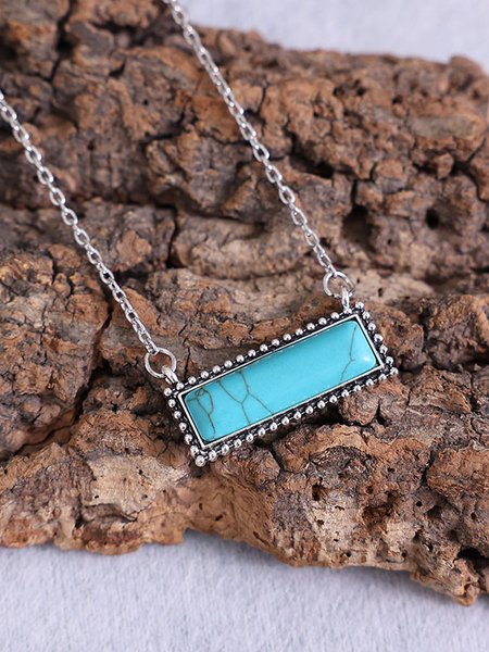 

Ethnic Turquoise Geometric Pendant Necklace Bohemian Vintage Women's Jewelry, As picture, Necklaces
