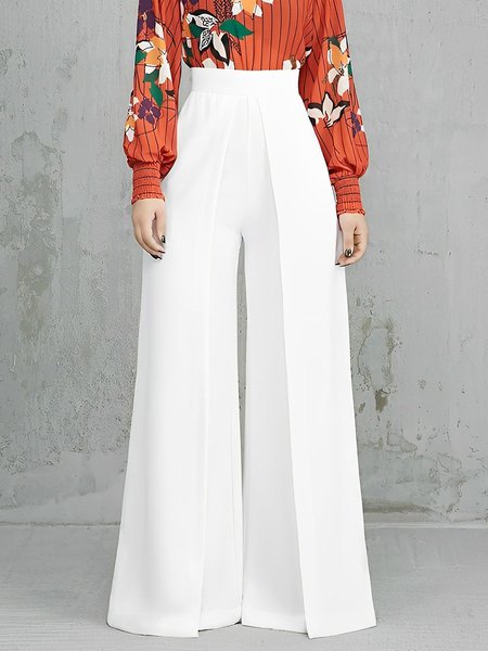 

Plain Urban Loose Fashion Wide leg Pants, White, Pants