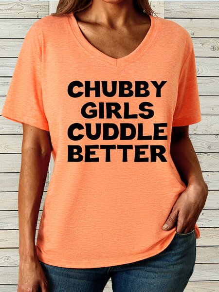 

Women's Chubby Girls Cuddle Better Casual Crew Neck T-Shirt, Orange, T-shirts