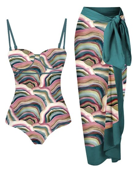 

Abstract Printing Vacation One Piece With Cover Up, Multicolor, Coverups