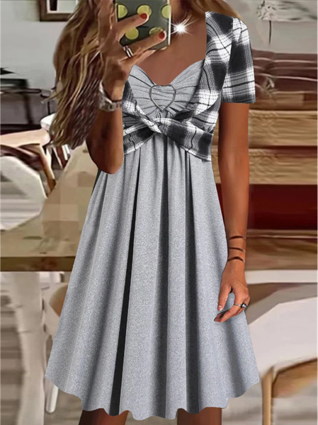 

Sweetheart Neckline Regular Fit Casual Dress, Gray, Dresses