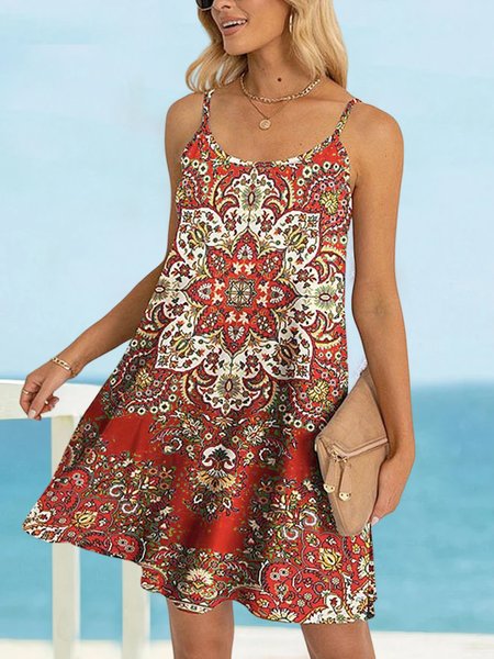 

Vacation Spaghetti Ethnic Loose Dress, Red, Dresses