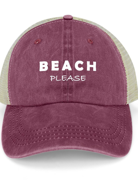 

Women’s Beach Please Washed Mesh Back Baseball Cap, Wine red, Women's Hats