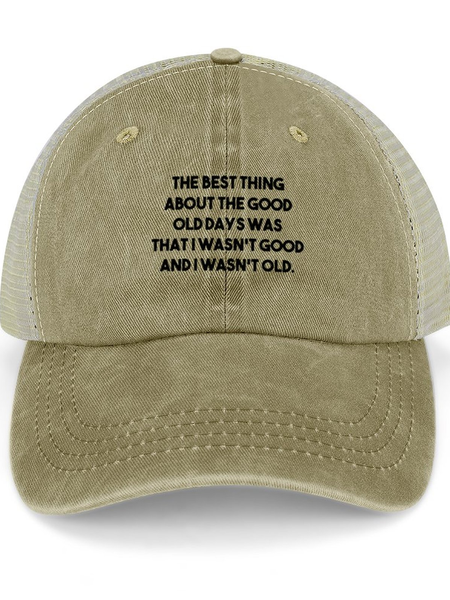 

Women's funny The Best Thing About The Good Old Days Casual Letters Washed Mesh Back Baseball Cap, Khaki, Women's Hats