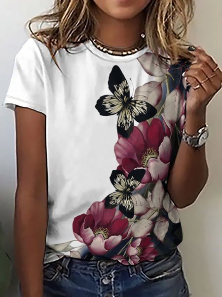 

Women's Animal Butterfly Floral Casual T-Shirt, As picture, T-shirts
