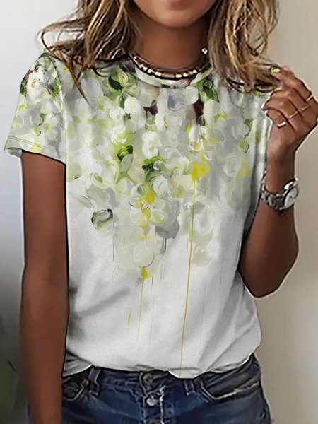 

Women's Plant Floral Painting Casual T-Shirt, As picture, T-shirts