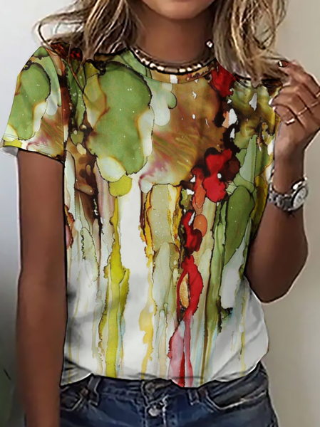 

Women's Crew Neck Loose Simple Abstract T-Shirt, Green, T-shirts