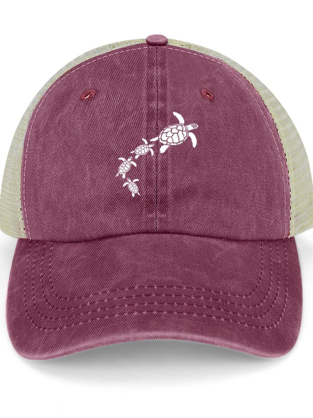 Women's Turtle Washed Mesh Back Baseball Cap, Wine red, Women's Hats