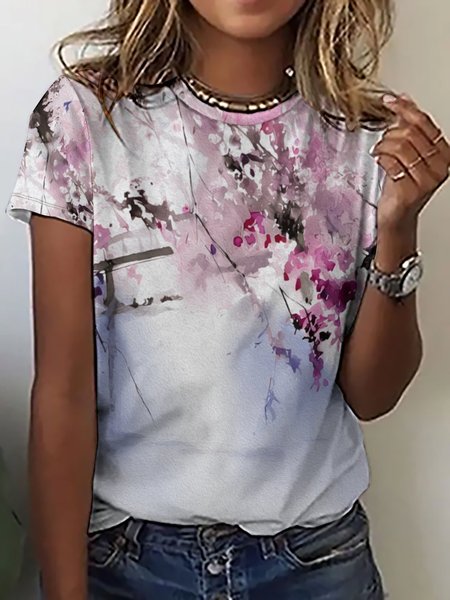 

Women's Plant Floral Painting Casual Crew Neck T-Shirt, As picture, T-shirts