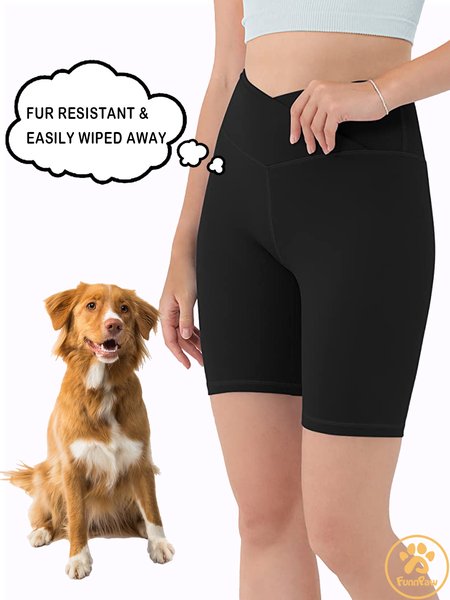 

Fur Resistant V Cross Waist Short Yoga Leggings, Black, Leggings