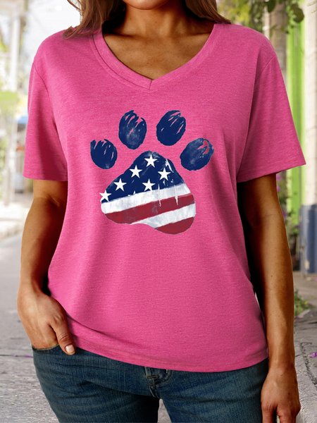 

Women's Watercolor Star Spangled Paw Casual T-Shirt, Rose red, T-shirts