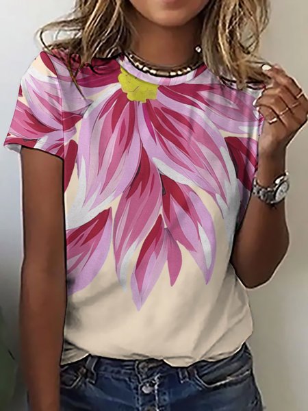 

Women's Plant Floral Casual T-Shirt, As picture, T-shirts
