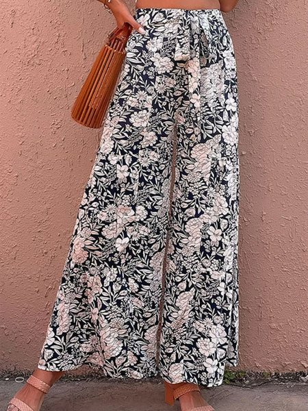 

Vacation Floral Loose Wide Leg Pants, Black, Pants