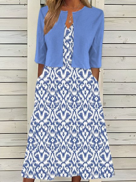 

Nationality/Ethnic Elegant Regular Fit Wrap Two-Piece Set, Blue, Dresses