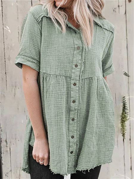 

Women's Cotton Linen Comfortable Casual Shirt Top, Green, Blouses & Shirts