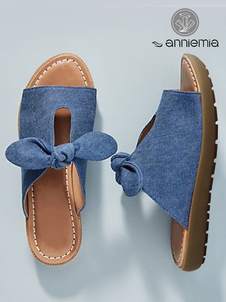 

Comfortable Soft Bottom Fashion Knotted Blue Denim Sandals, Sandals & Slippers