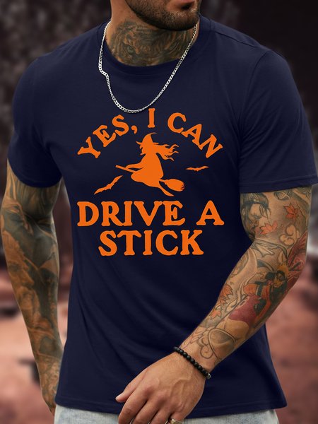 

Men's Yes I Can Drive A Stick Funny Graphic Printing Cotton Text Letters Crew Neck Casual T-Shirt, Purplish blue, T-shirts