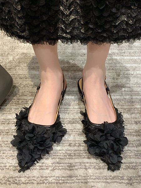 

Trendy Party Petal Pointed Toe Flats, Black, Heels