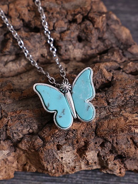 

Turquoise Butterfly Necklace Ethnic Vintage Women's Jewelry, As picture, Necklaces