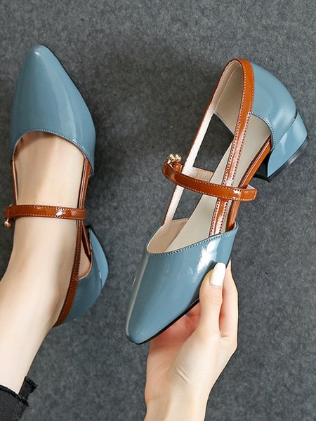 

Fashion Party Pointed Toe Chunky Heel Shallow Shoes, Blue, Heels