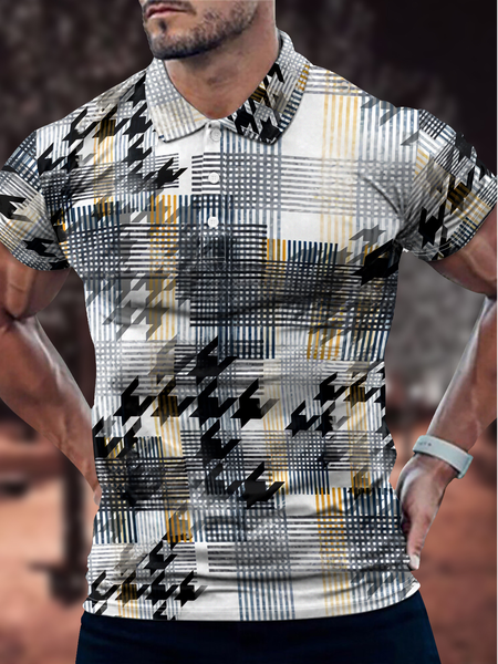 

Men's Houndstooth Urban Houndstooth Polo Collar Regular Fit Polo Shirt, As picture, T-shirts
