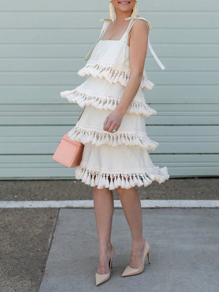 

Plain Regular Fit Spaghetti Vacation Dress, Off white, Mini Dresses