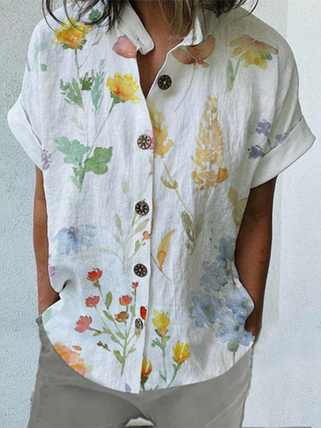 

Casual Stand Collar Loose Floral Blouse, White, Shirts & Blouses
