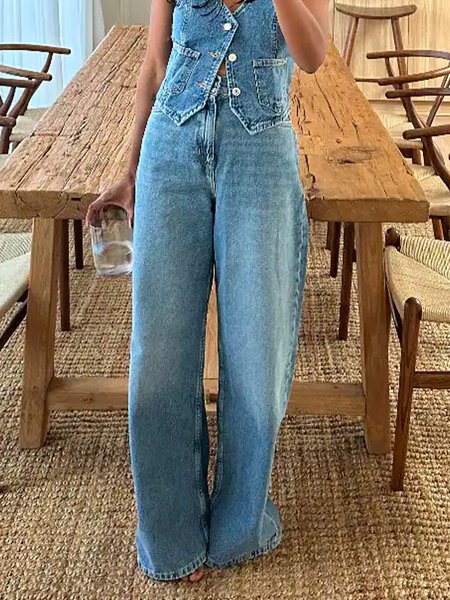 

Plain Casual Regular Fit Denim Jeans, Blue, Jeans