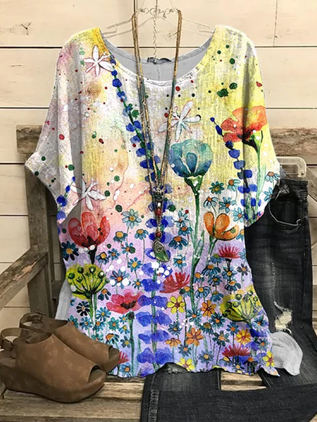 

Women's Retro Floral Print Ladies Top, Yellow, Shirts & Blouses